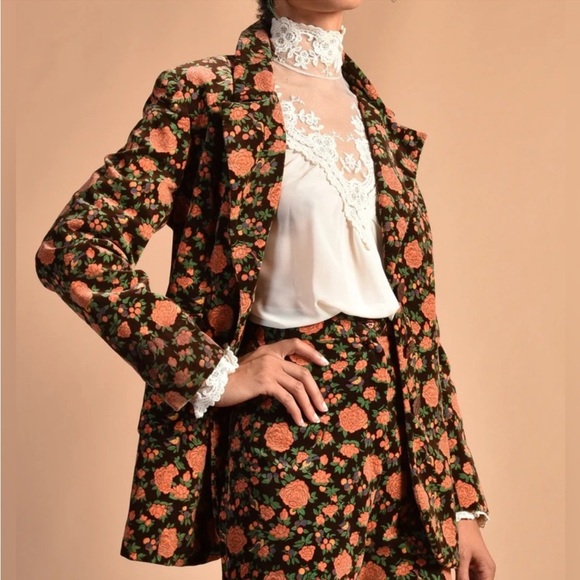 Anthropologie MADCHEN Tea Rose Velvet Vintage Style Blazer small